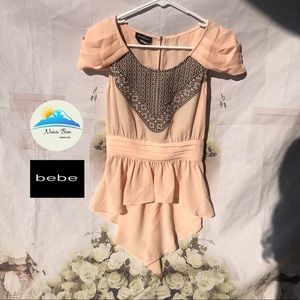 Bebe embroidered peach cap sleeve top size 2
